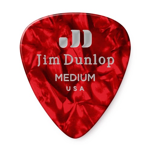 Jim Dunlop 483P09MD Red Pearloid Celluloid Medium Guitar Picks (12-Bag) — mediatoru komplekts