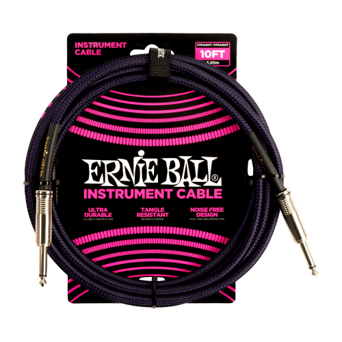 Ernie Ball Braided Instrument Cable Straight/Straight 10ft - Purple/Black — instrumentu vads Ernie Ball Braided Instrument Cable Straight/Straight 10ft - Purple/Black — instrumentu vads