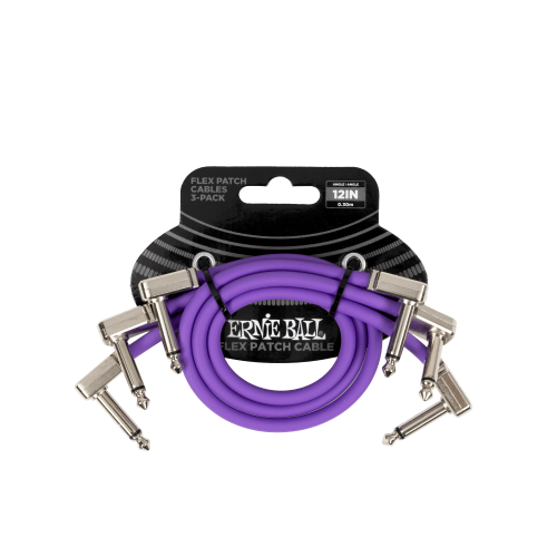 Ernie Ball Flex Patch Cable 12in - Purple - 3 paku iepakojums — pedāļu savienojuma vads Ernie Ball Flex Patch Cable 12in - Purple - 3 paku iepakojums — pedāļu savienojuma vads