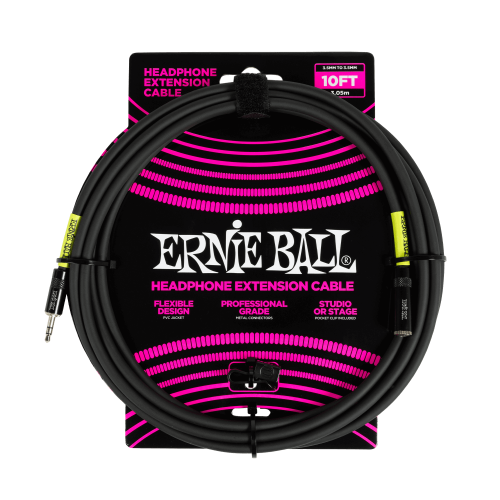 Ernie Ball Headphone Extension Cable 3.5mm to 3.5mm 10ft - Black — austiņu vads