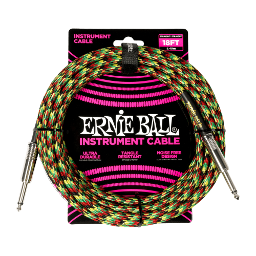 Ernie Ball Braided Instrument Cable Straight/Straight 18ft - Good Vibrations — instrumentu vads Ernie Ball Braided Instrument Cable Straight/Straight 18ft - Good Vibrations — instrumentu vads