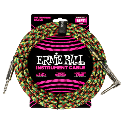 Ernie Ball Braided Instrument Cable Straight/Angle 18ft - Good Vibrations — instrumentu vads