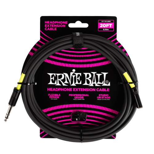 Ernie Ball Headphone Extension Cable 1/4 to 3.5mm 20ft - Black — austiņu vads