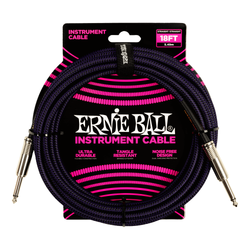 Ernie Ball Braided Instrument Cable Straight/Straight 18ft - Purple/Black — instrumentu vads Ernie Ball Braided Instrument Cable Straight/Straight 18ft - Purple/Black — instrumentu vads