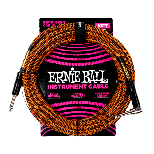 Ernie Ball Braided Instrument Cable Straight/Angle 18ft - Pumpkin Pie — instrumentu vads