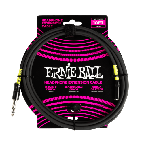 Ernie Ball Headphone Extension Cable 1/4 to 3.5mm 10ft - Black — austiņu vads