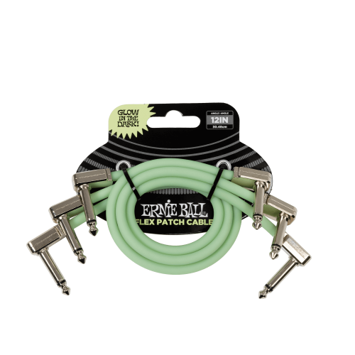 Ernie Ball Flex Patch Cable 12in - Glow in Dark - 3 paku iepakojums — pedāļu savienojuma vads Ernie Ball Flex Patch Cable 12in - Glow in Dark - 3 paku iepakojums — pedāļu savienojuma vads