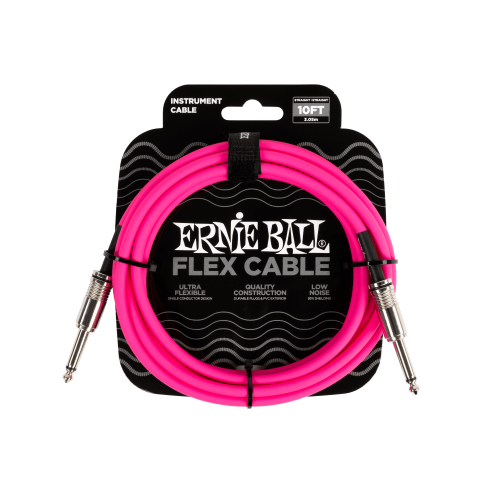 Ernie Ball Flex Instrument Cable Straight/Straight 10ft - Pink — instrumentu vads Ernie Ball Flex Instrument Cable Straight/Straight 10ft - Pink — instrumentu vads