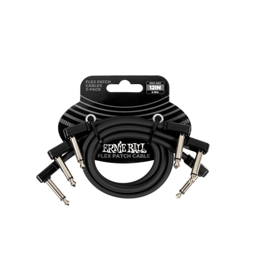 Ernie Ball Flex Patch Cable 12in - Black - 3 paku iepakojums — pedāļu savienojuma vads Ernie Ball Flex Patch Cable 12in - Black - 3 paku iepakojums — pedāļu savienojuma vads