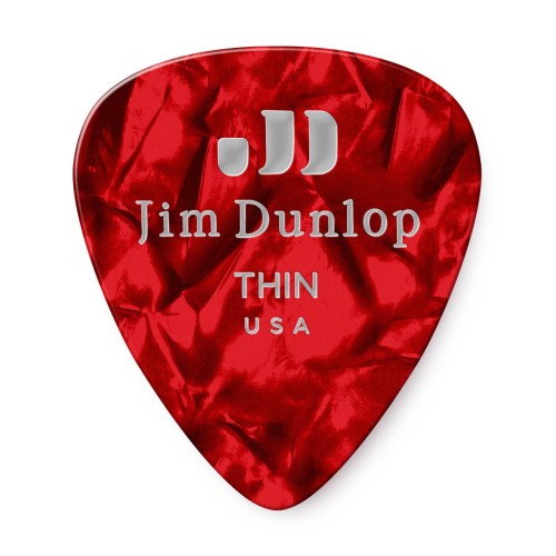 Jim Dunlop 483P09TH Red Pearloid Celluloid Thin Guitar Picks (12-Bag) — mediatoru komplekts Jim Dunlop 483P09TH Red Pearloid Celluloid Thin Guitar Picks (12-Bag) — mediatoru komplekts
