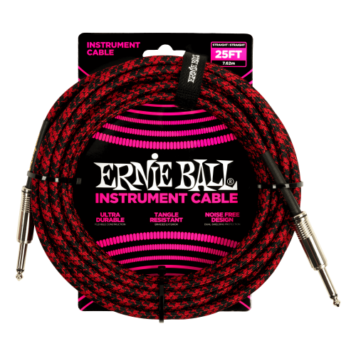 Ernie Ball Braided Instrument Cable Straight Straight 25ft - Red/Black — instrumentu vads Ernie Ball Braided Instrument Cable Straight Straight 25ft - Red/Black — instrumentu vads