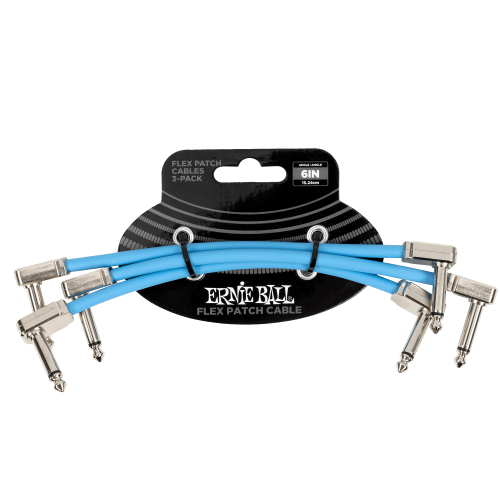 Ernie Ball Flex Patch Cable 6in - Blue - 3 paku iepakojums — pedāļu savienojuma vads Ernie Ball Flex Patch Cable 6in - Blue - 3 paku iepakojums — pedāļu savienojuma vads