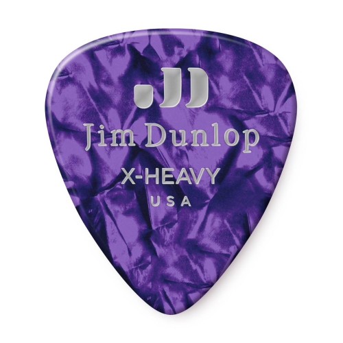 Jim Dunlop 483P13XH Purple Pearloid Celluloid Extra Heavy Guitar Picks (12-Bag) — mediatoru komplekts