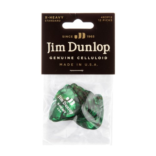 Jim Dunlop 483P12XH Green Pearloid Celluloid Extra Heavy Guitar Picks (12-Bag) — mediatoru komplekts