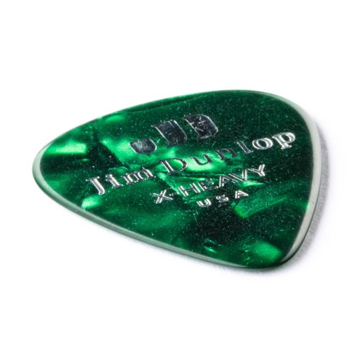 Jim Dunlop 483R12XH Green Pearloid Celluloid Extra Heavy Guitar Picks (72-Bag) — mediatoru komplekts