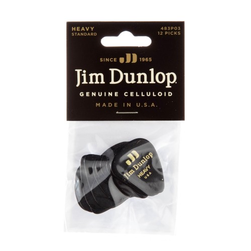 Jim Dunlop 483P03HV Black Classic Celluloid Heavy Guitar Picks (12-Bag) — mediatoru komplekts Jim Dunlop 483P03HV Black Classic Celluloid Heavy Guitar Picks (12-Bag) — mediatoru komplekts