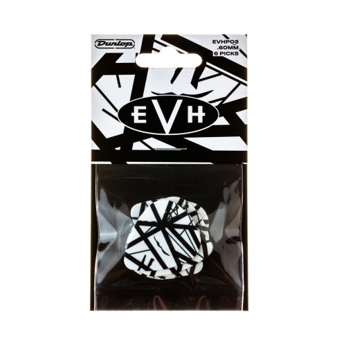 Jim Dunlop EVHP03 Eddie Van Halen White With Black Stripes Guitar Picks (6-Pack) — mediatoru komplekts