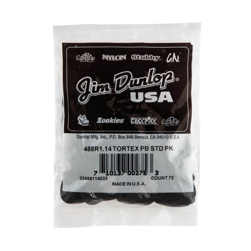 Jim Dunlop 488R114 Tortex Standard Pitch Black Guitar Picks 1.14Mm (72-Bag) — mediatoru komplekts Jim Dunlop 488R114 Tortex Standard Pitch Black Guitar Picks 1.14Mm (72-Bag) — mediatoru komplekts