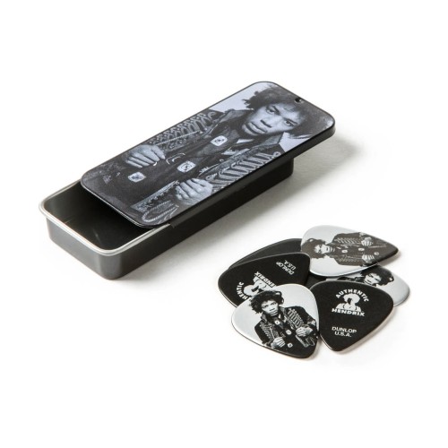 Jim Dunlop JHCT14H Jimi Hendrix Guitar Pick Tin (6Pcs) — mediatoru komplekts Jim Dunlop JHCT14H Jimi Hendrix Guitar Pick Tin (6Pcs) — mediatoru komplekts