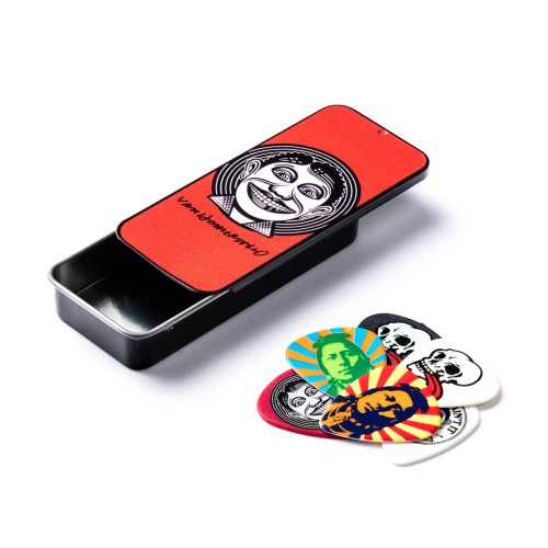 Jim Dunlop JVHPT01M John Van Hamersveld Johnny Face Assorted Medium Guitar Pick Tin (6 Pcs) — mediatoru komplekts Jim Dunlop JVHPT01M John Van Hamersveld Johnny Face Assorted Medium Guitar Pick Tin (6 Pcs) — mediatoru komplekts