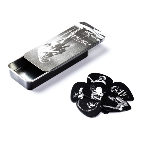 Jim Dunlop JHPT06M Jimi Hendrix Silver Portrait 2 Guitar Pick Tin (12 Pcs) — mediatoru komplekts Jim Dunlop JHPT06M Jimi Hendrix Silver Portrait 2 Guitar Pick Tin (12 Pcs) — mediatoru komplekts