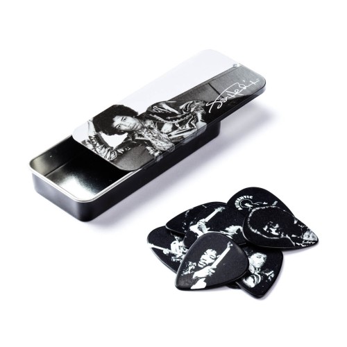 Jim Dunlop JHPT05H Jimi Hendrix Silver Portrait 1 Guitar Pick Tin (12 Pcs) — mediatoru komplekts Jim Dunlop JHPT05H Jimi Hendrix Silver Portrait 1 Guitar Pick Tin (12 Pcs) — mediatoru komplekts