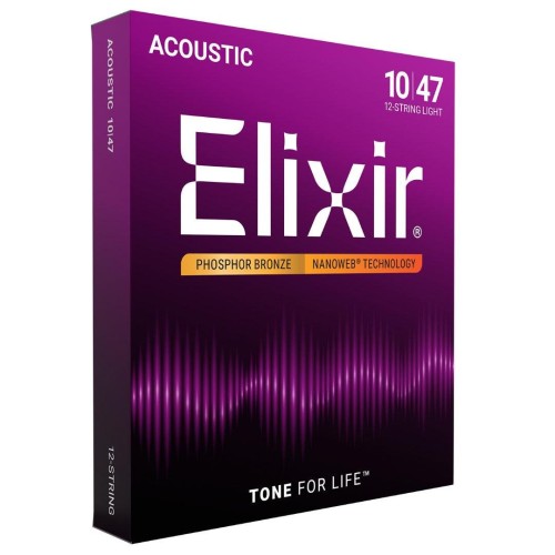 Elixir 16152 Acoustic Nanoweb Phosphor Bronze Acoustic 12-String Light 10-47 stīgas Elixir 16152 Acoustic Nanoweb Phosphor Bronze Acoustic 12-String Light 10-47 stīgas