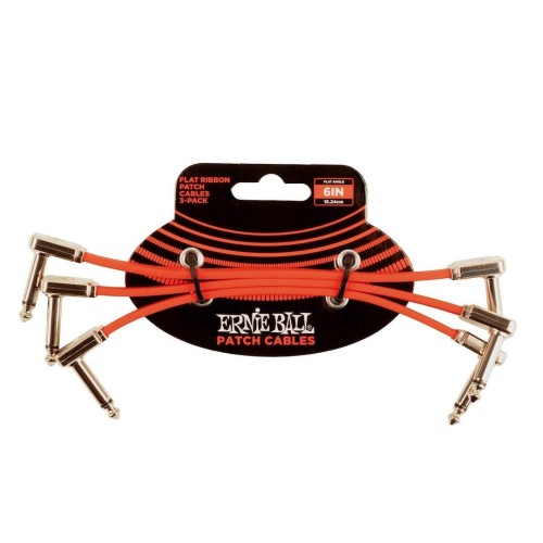 Ernie Ball 06402 6in Flat Ribbon Patch Cable Red 3 Pack vadu komplekts Ernie Ball 06402 6in Flat Ribbon Patch Cable Red 3 Pack vadu komplekts
