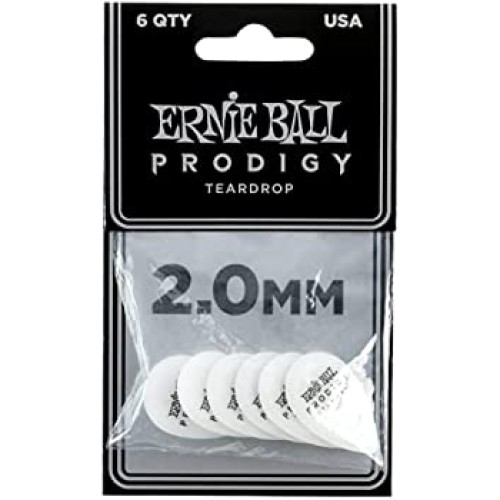 Ernie Ball 9336 2.0mm white teardrop Prodigy 6-pack mediatori Ernie Ball 9336 2.0mm white teardrop Prodigy 6-pack mediatori