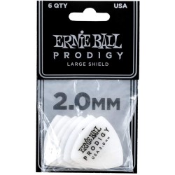 Ernie Ball 9338 2.0mm white large shield Prodigy 6-pack mediatori Ernie Ball 9338 2.0mm white large shield Prodigy 6-pack mediatori
