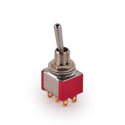 MEC Mini Toggle Switch, Long, Solder Lugs, ON/ON, DPDT - Chrome slēdzis