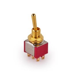 MEC Mini Toggle Switch, Long, Solder Lugs, ON/ON, DPDT - Gold slēdzis