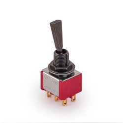 MEC Mini Toggle Switch, Flat, Solder Lugs, ON/ON, DPDT - Black slēdzis