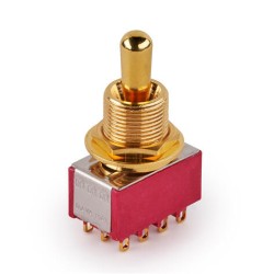 MEC Maxi Toggle Switch, Short, Solder Lugs, ON/ON/ON, 4PDT - Gold slēdzis