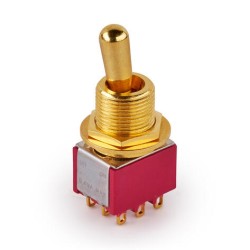 MEC Maxi Toggle Switch, Short, Solder Lugs, ON/ON, 3PDT - Gold slēdzis