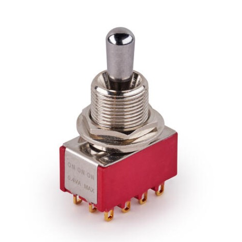 MEC Maxi Toggle Switch, Short, Solder Lugs, ON/ON/ON, 4PDT - Chrome slēdzis MEC Maxi Toggle Switch, Short, Solder Lugs, ON/ON/ON, 4PDT - Chrome slēdzis