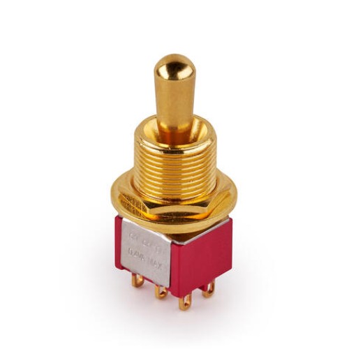 MEC Maxi Toggle Switch, Short, Solder Lugs, ON/ON/ON, DPDT - Gold slēdzis MEC Maxi Toggle Switch, Short, Solder Lugs, ON/ON/ON, DPDT - Gold slēdzis