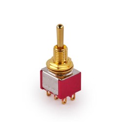 MEC Mini Toggle Switch, Long, Solder Lugs, ON/ON/ON, DPDT - Gold slēdzis MEC Mini Toggle Switch, Long, Solder Lugs, ON/ON/ON, DPDT - Gold slēdzis