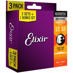 Elixir 16539 Acoustic Nanoweb Light 3-Pack 12-53 stīgas Elixir 16539 Acoustic Nanoweb Light 3-Pack 12-53 stīgas