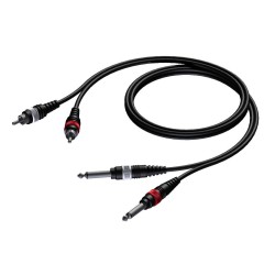 Procab 2 x RCA/Cinch male - 2 x 6.3 mm Jack male mono 1,5 meter Procab 2 x RCA/Cinch male - 2 x 6.3 mm Jack male mono 1,5 meter