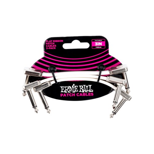 Ernie Ball 6384 3in Flat Ribbon Patch Cable White 3 Pack - White vadu komplekts