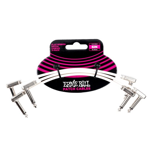 Ernie Ball 6385 6in Flat Ribbon Patch Cable White 3 Pack - White vadu komplekts