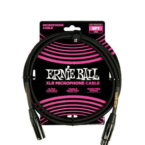 Ernie Ball 6390 5ft Braided Black mikrofona vads Ernie Ball 6390 5ft Braided Black mikrofona vads