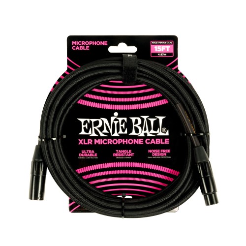 Ernie Ball 6391 XLR 15ft Braided Black mikrofona vads Ernie Ball 6391 XLR 15ft Braided Black mikrofona vads