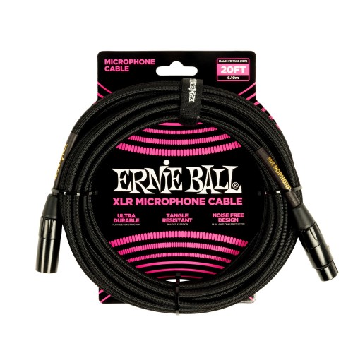 Ernie Ball 6392 20ft Braided XLR Black mikrofona vads Ernie Ball 6392 20ft Braided XLR Black mikrofona vads