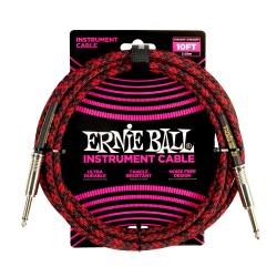 Ernie Ball 6394 10ft Braided Straight Red Black ģitāras vads Ernie Ball 6394 10ft Braided Straight Red Black ģitāras vads