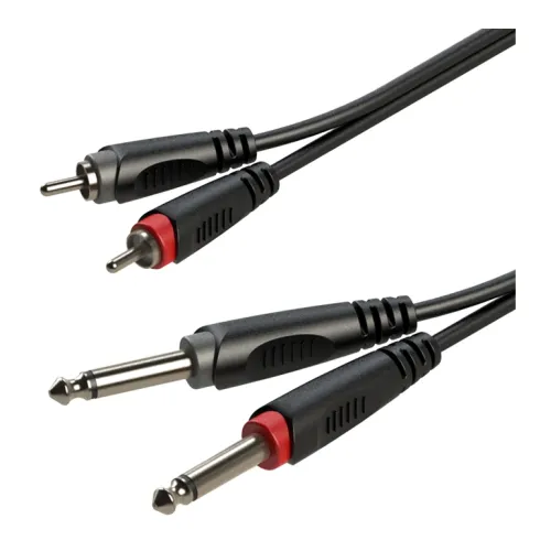 Roxtone SACC150L1 — stereo audio vads 2 × Jack 6,3 mm mono ↔ 2 × RCA, 1 m Roxtone SACC150L1 — stereo audio vads 2 × Jack 6,3 mm mono ↔ 2 × RCA, 1 m