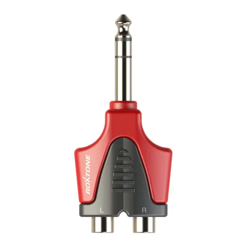 Roxtone RPAN330 — audio pāreja Jack 6,3 mm stereo ↔ 2 × RCA female Roxtone RPAN330 — audio pāreja Jack 6,3 mm stereo ↔ 2 × RCA female