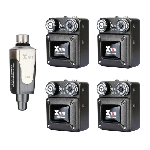 XVive U4 — ausu monitoru komplekts, 1 raidītājs + 4 uztvērēji XVive U4 — ausu monitoru komplekts, 1 raidītājs + 4 uztvērēji